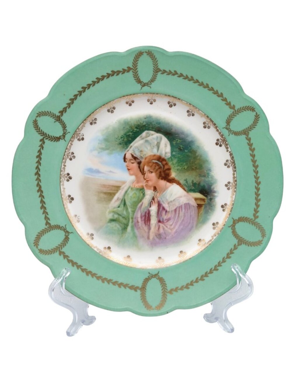 Habsburg China Austria Portrait Cabinet Plate Gold Laurel Border 9.75" Hanger